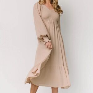 Baltic Born Lainey Smocked Midi dress in Beige